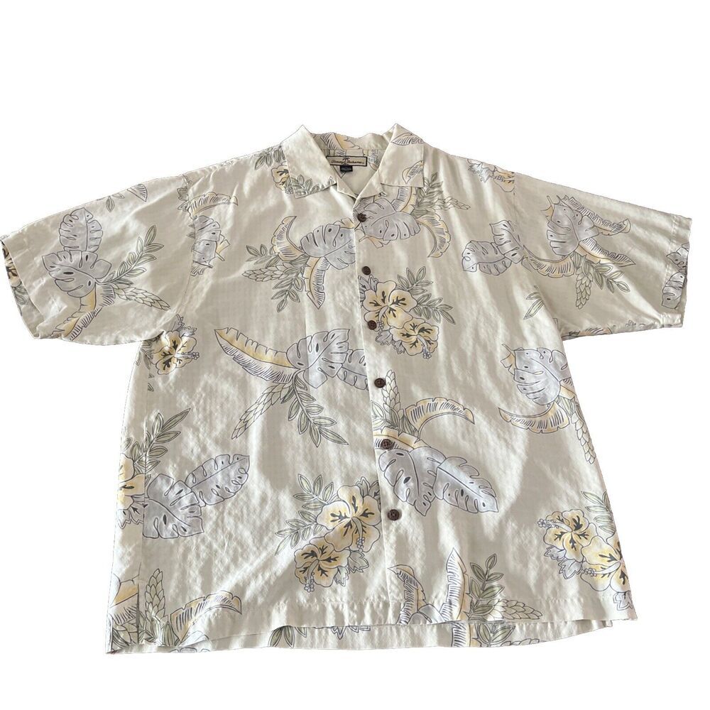 Tommy Bahama Shirt Mens Large 100% Silk Button Up Floral Hawaiian Vacation EUC